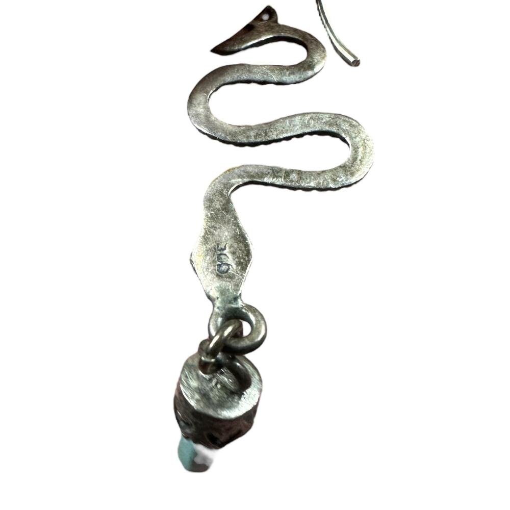 UNBRANDED Vintage Sterling Silver Turquoise Snake Dangle Drop Earrings Serpent - Picture 4 of 7